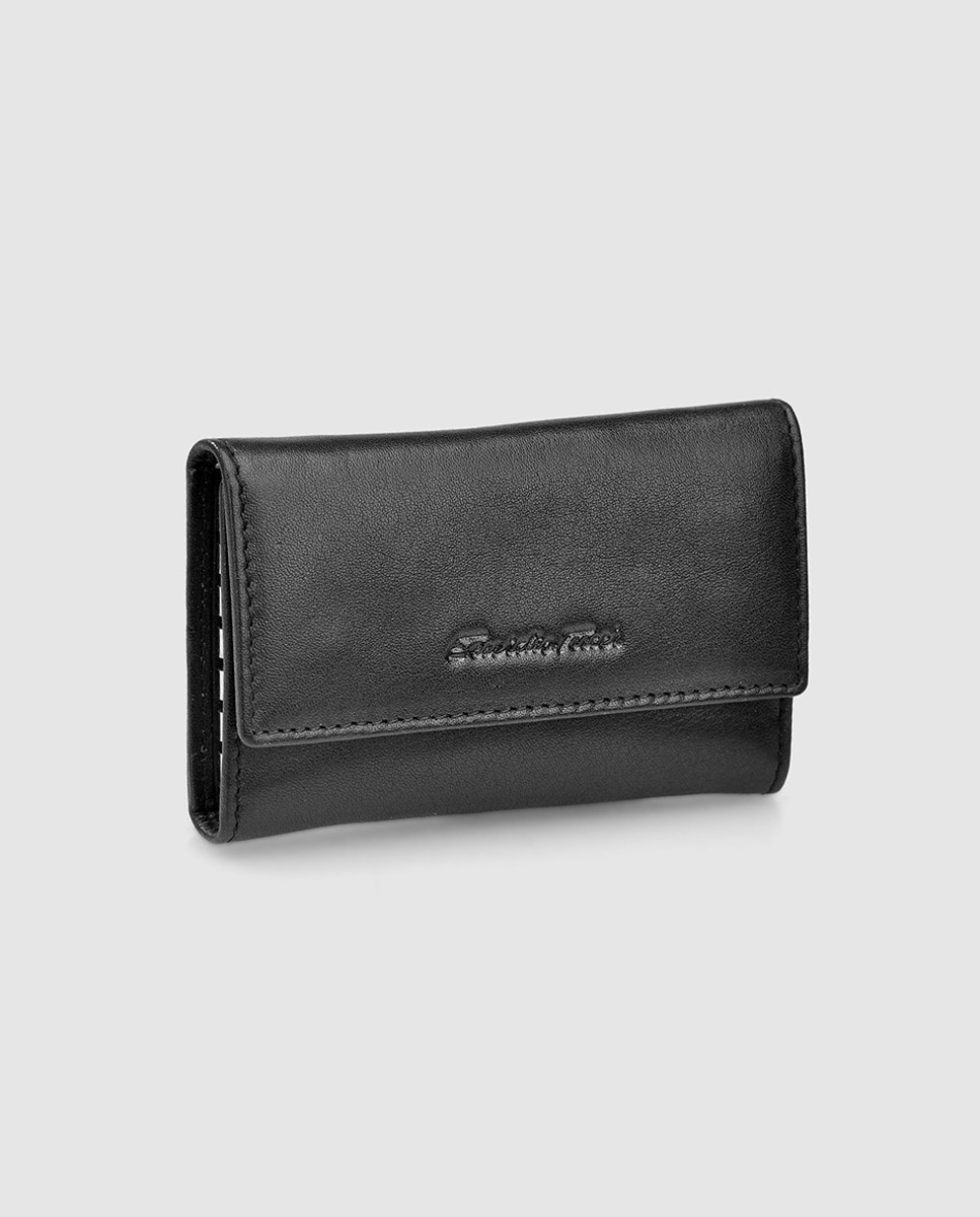 Porta-chaves de homem de pele em preto Preto-1