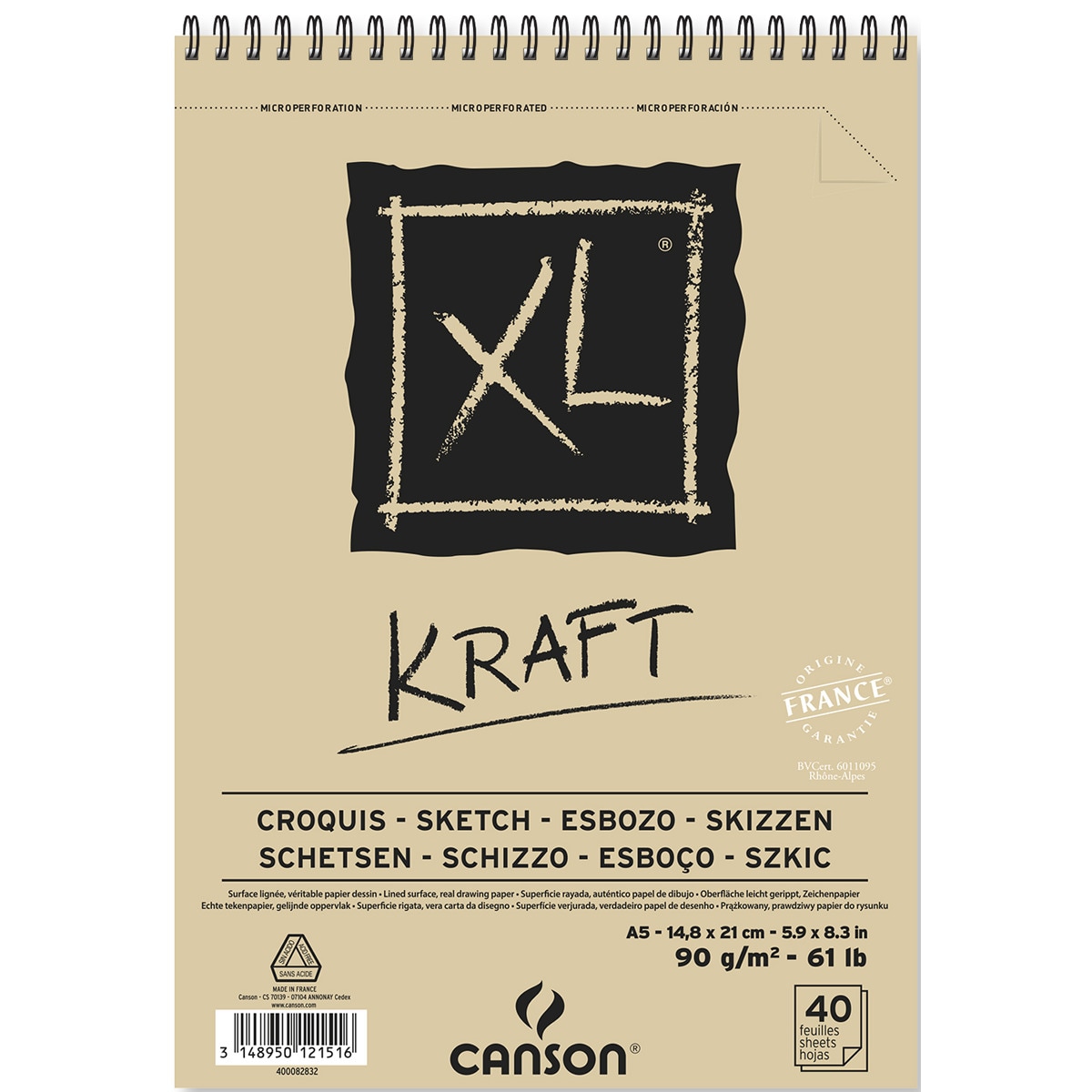 Imagen 0 de Album Espiral Microperforado, 40 Hojas, A5, Papel Canson XL KRAFT, Verjurado, 90g, Beige
