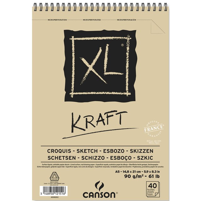 Imagen 0 de Album Espiral Microperforado, 40 Hojas, A5, Papel Canson XL KRAFT, Verjurado, 90g, Beige