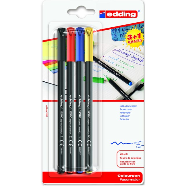 Imagen 0 de Blister 3 Rotuladores Surtidos + 1 Rotulador Sin Cargo Amarillo EDDING