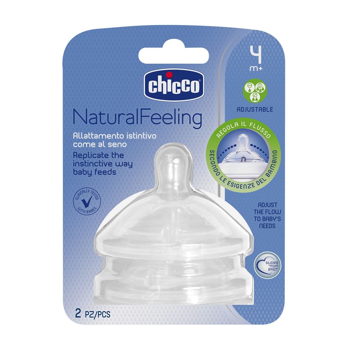 Pack de 2 Tetinas Anticólicas de Silicone Chicco NaturalFeeling Fluxo Regulável (+4 M.) transparente Transparente-3
