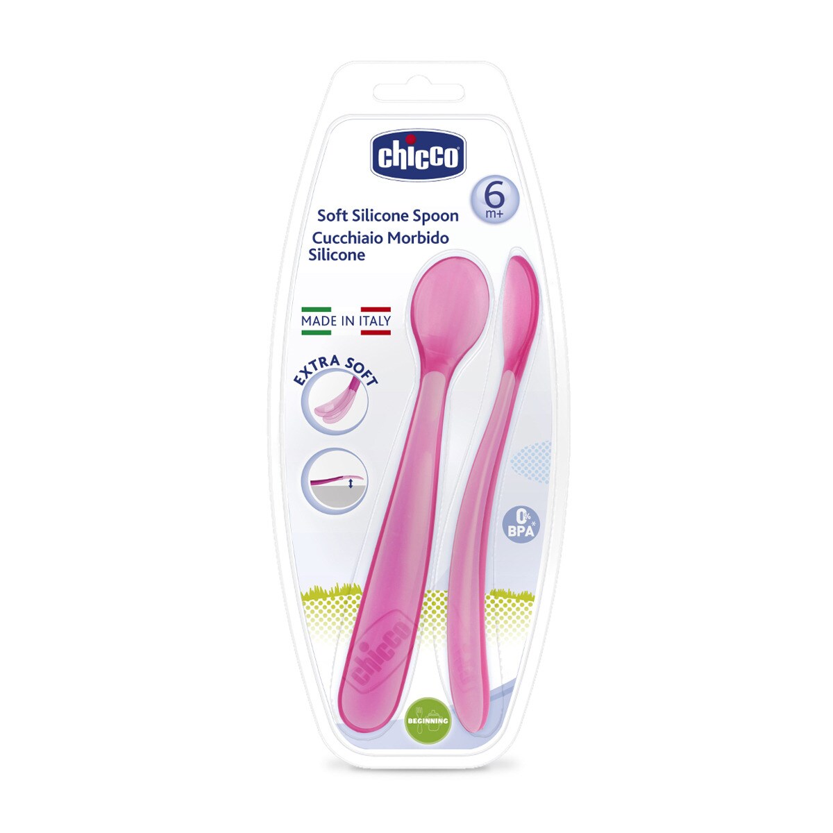 Colher Ergonómica Mole Chicco Silicone +6 M. (2 unids.) rosa Rosa-3