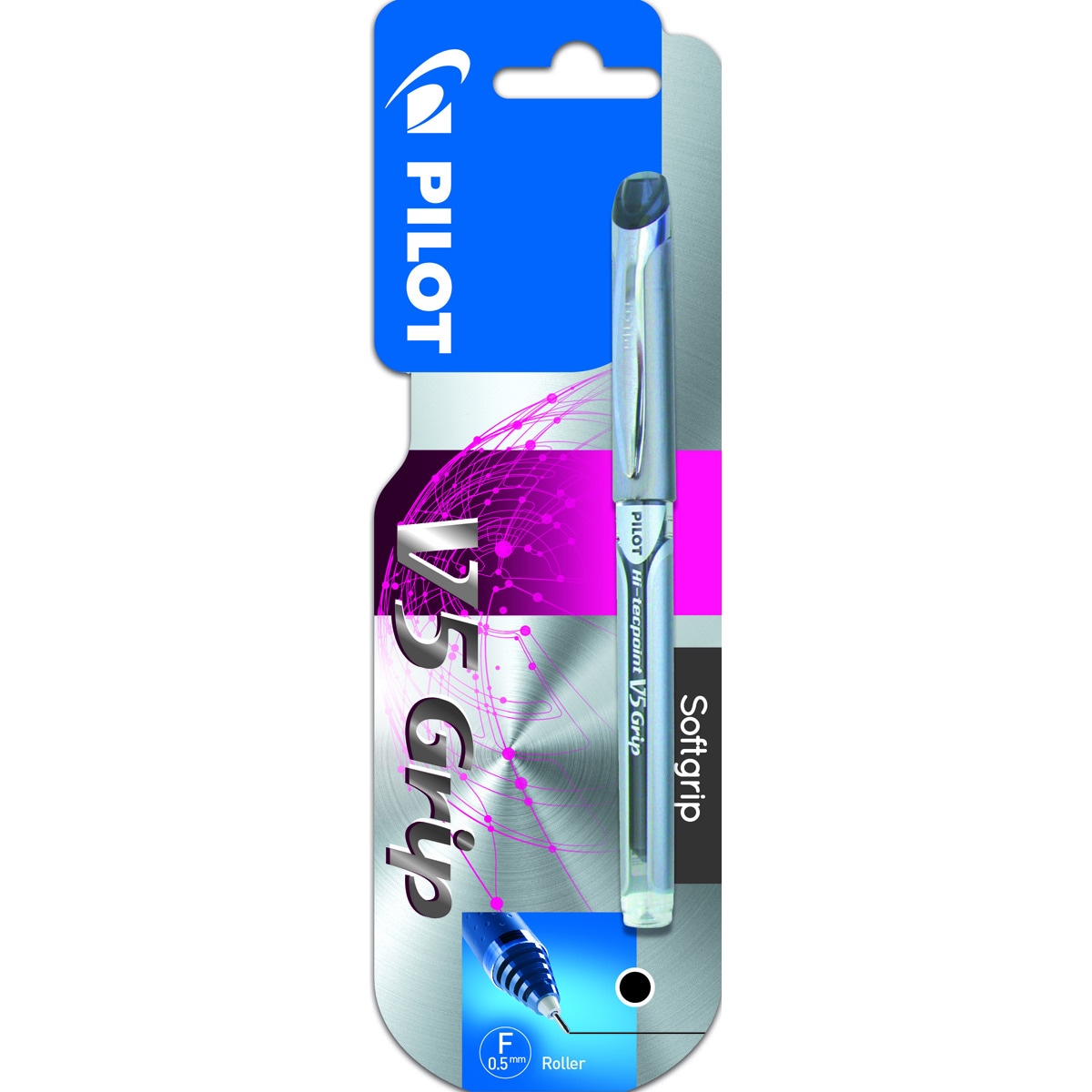 Blister V-5 Grip Caneta roller Tinta líquida preto Pilot 1