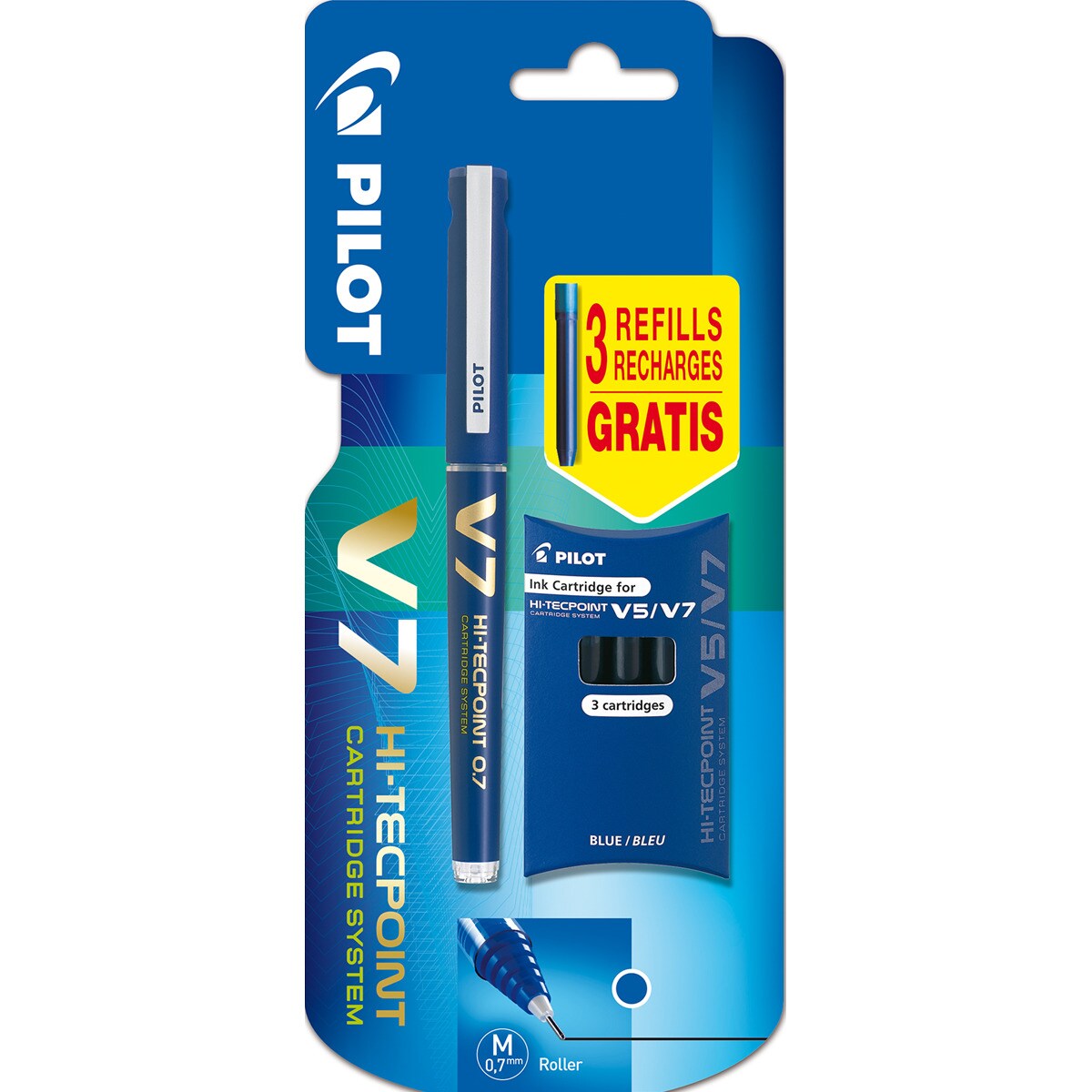 Blister V-7 Refillable +3 Recargas grátis Pilot Azul 1