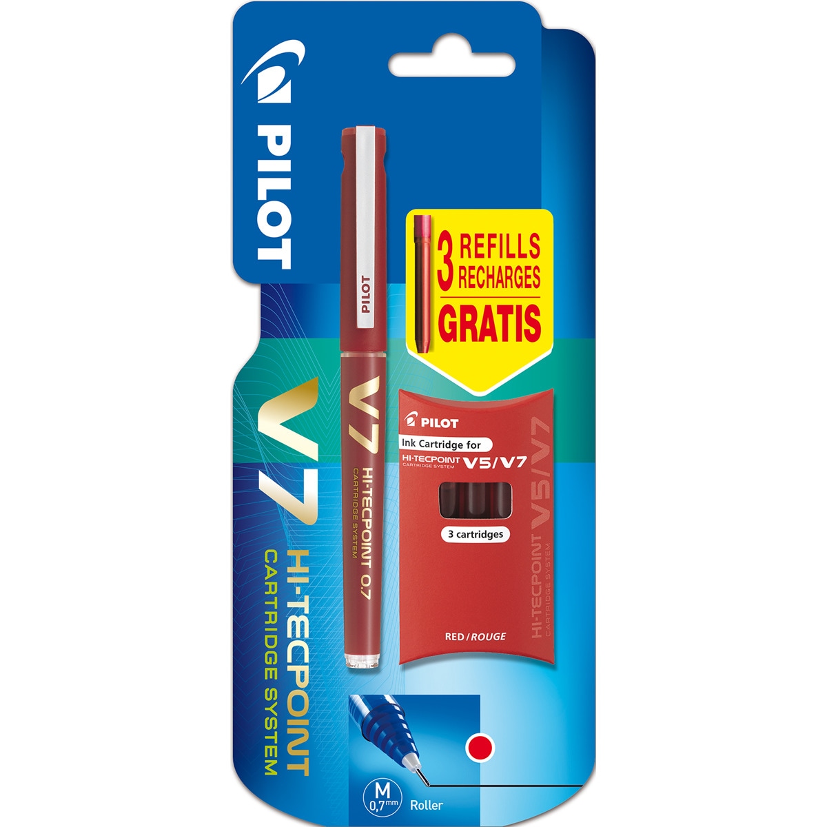Imagen 0 de Blister V-7 Refillable + 3 Recambios gratis rojo Pilot