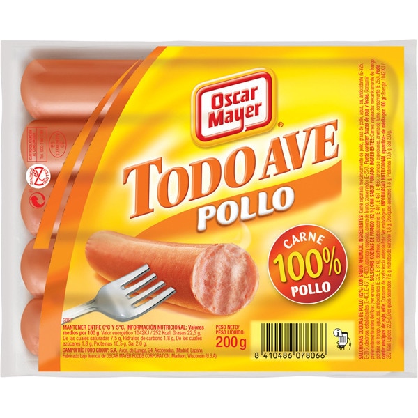Comprar Todo Ave salchichas de pollo sin gluten envase 200 g · OSCAR MAYER · Supermercado El Comprar Todo Ave salchichas de pollo sin gluten envase 200 g · OSCAR MAYER · Supermercado El