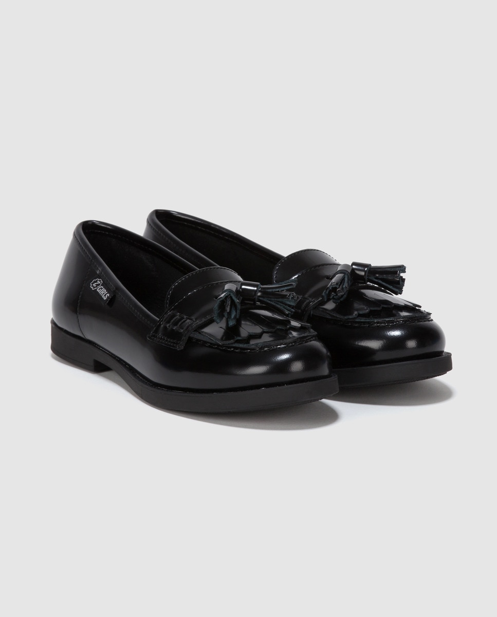 Mocassins de menina Zgirls em pele pretos com adornos Preto-2