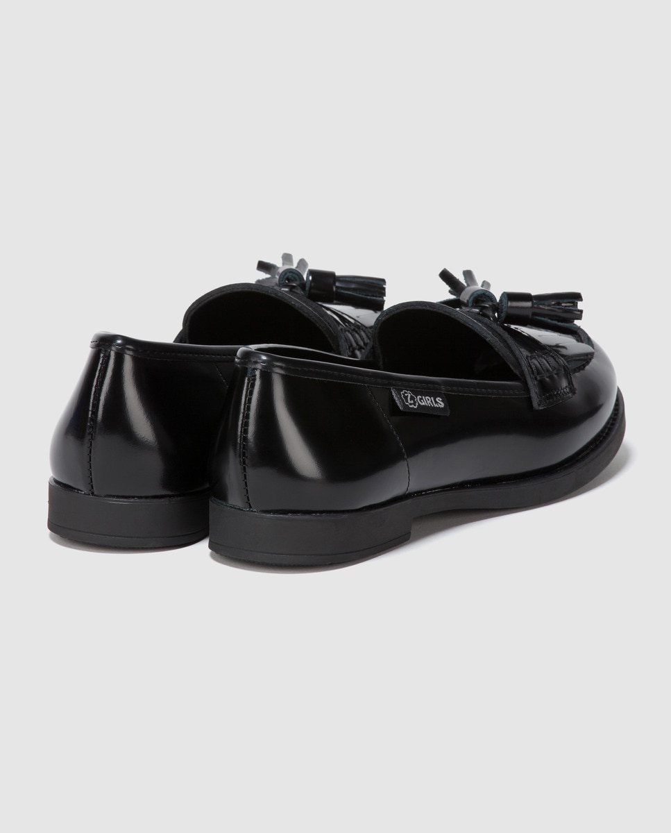 Mocassins de menina Zgirls em pele pretos com adornos Preto-3