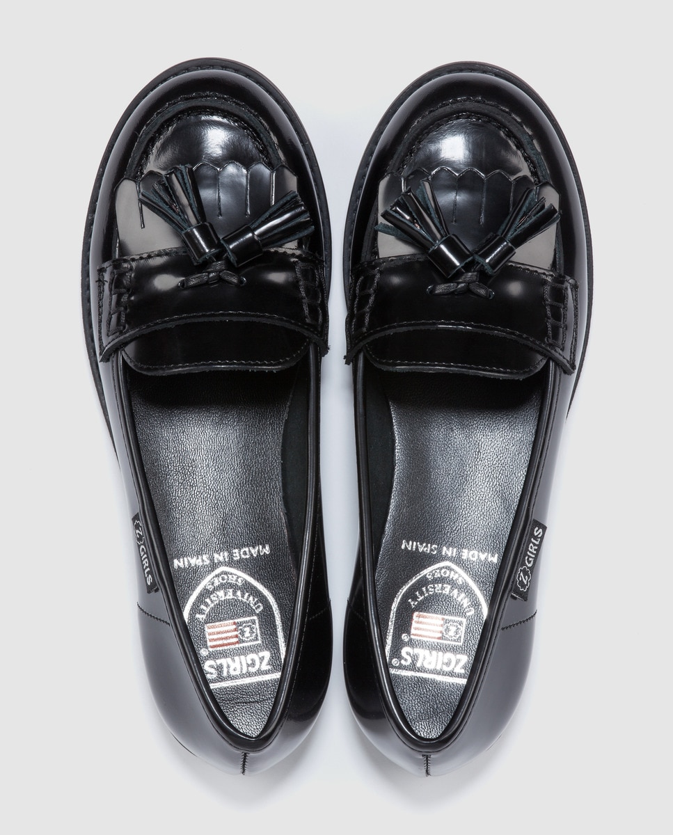 Mocassins de menina Zgirls em pele pretos com adornos Preto-4