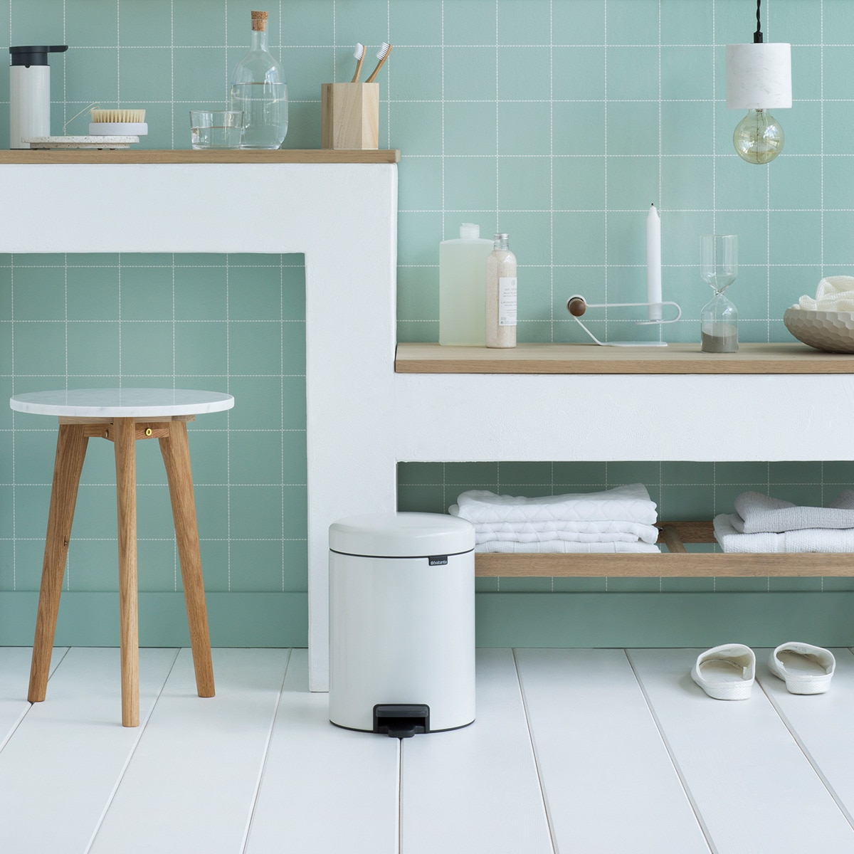 Balde do Lixo de Casa de Banho de Aço com Pedal Newicon 5 L Branco-3