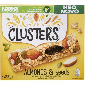 Nestlé Clusters Barras de Cereais com Amêndoas e Sementes Pack 4 embalagem 140 g