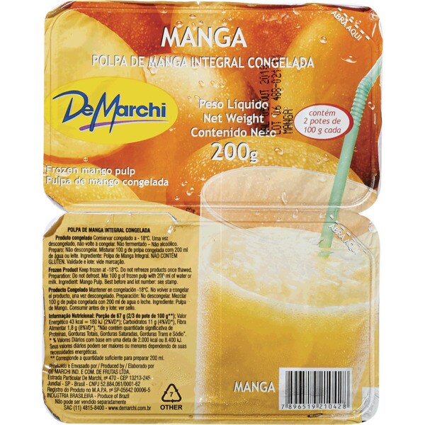 De Marchi Polpa de Manga Integral Congelada embalagem 200 g