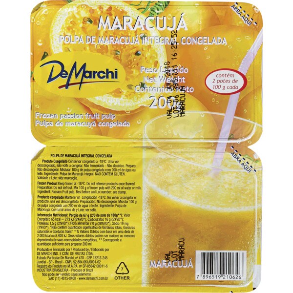 De Marchi Polpa de Maracujá Integral Congelada embalagem 200 g