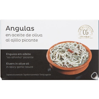 angulas en aceite de oliva al ajillo picante lata 50 g neto escurrido - Club Del Gourmet