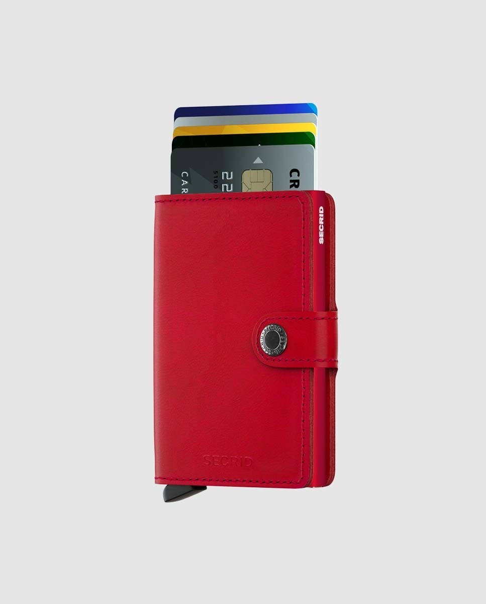 Porta-Cartões Rígido em Pele e Alumínio - Vermelho Vermelho-3