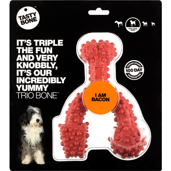 Brinquedo para Cão Largo Trio Bone de Bacon embalagem 1 unidade