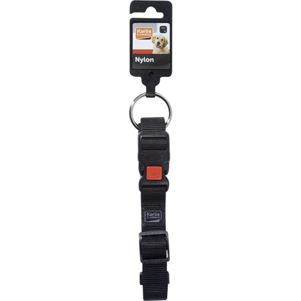 Coleira para Cão Nylon 25 mm 45-65 cm Preta embalagem 1 unidade