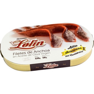 filetes de anchoa en aceite de oliva virgen alta selección del Cantábrico lata 58 g neto escurrido - Lolin