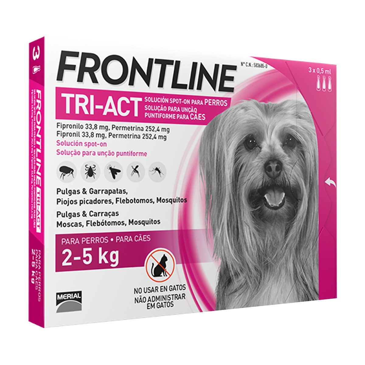 Pipetas desparasitantes Frontline Tri-Act para perros de 2 a 5 Kg 3 uds x 0,5 ml 1