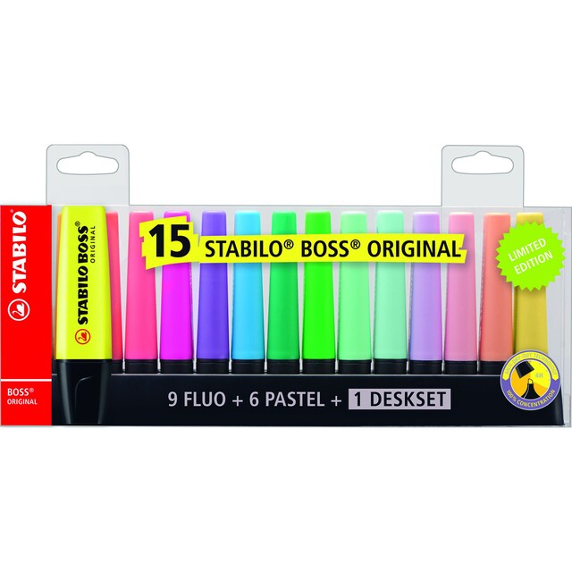 Imagen 0 de Set de Escritorio de 15 Marcadores Fluorescentes BOSS ORIGINAL STABILO Multicolor