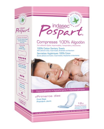Imagen 0 de Compresas 100% algodón Primeros días Indasec Pospart