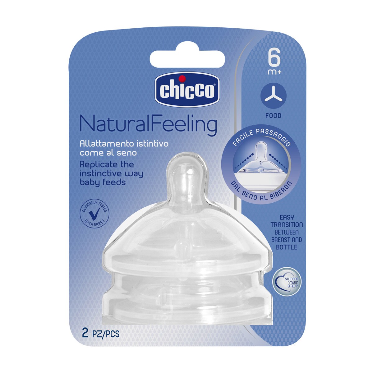 Pack de 2 Tetinas Anticólicas de Silicone Chicco NaturalFeeling Fluxo Papa (+6 M.) transparente Transparente-3