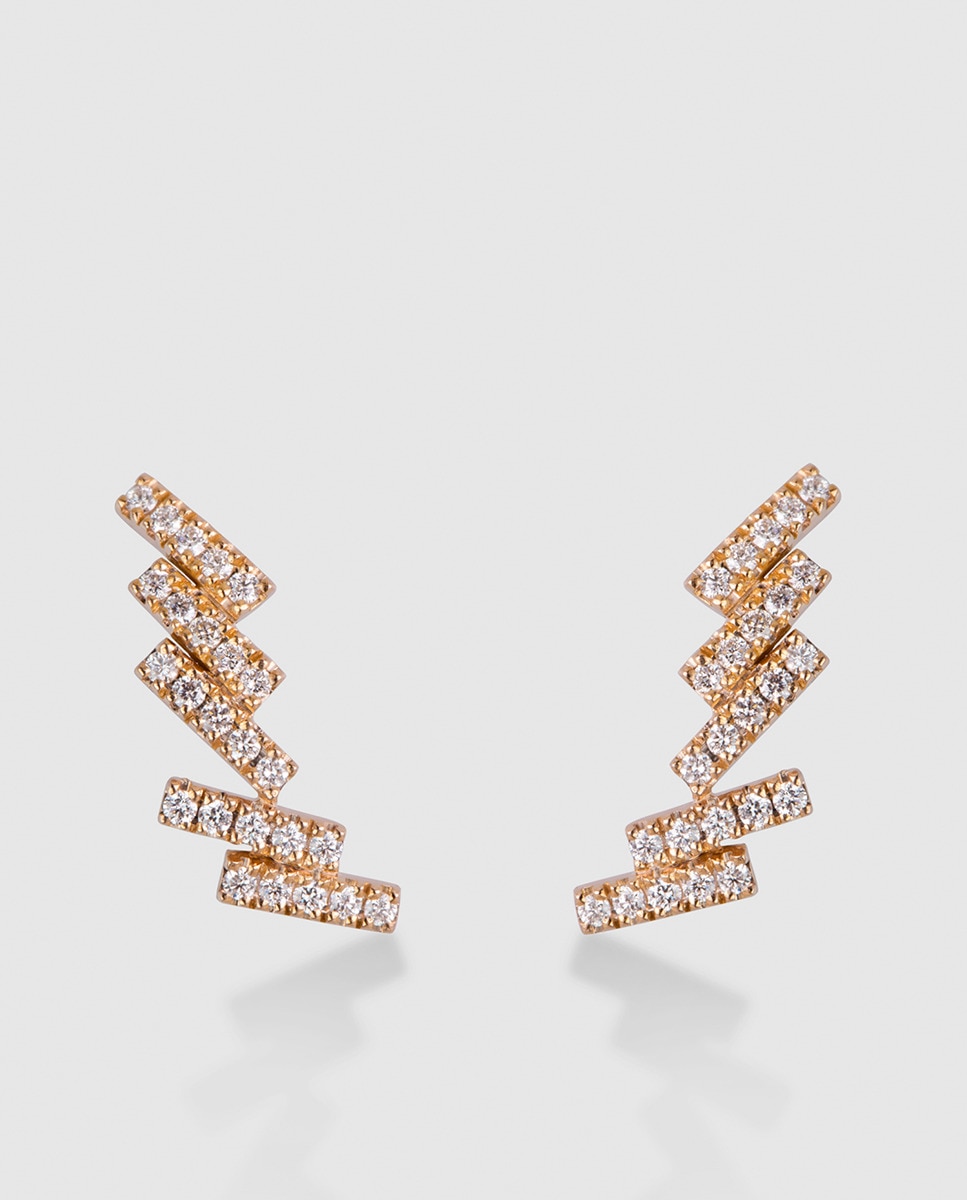 Brincos Skiline de Ouro e Diamantes - Rosa Branco-1