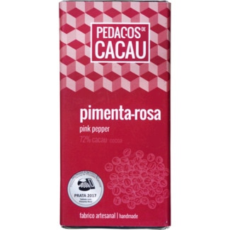 Chocolate Preto com Pimenta Rosa embalagem 100 g - Pedaços De Cacau