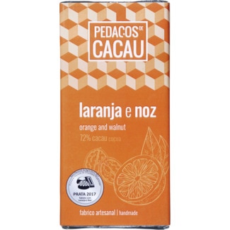 Chocolate Preto com Laranja e Noz embalagem 100 g - Pedaços De Cacau