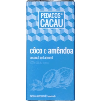 Chocolate Preto com Coco e Amêndoa embalagem 100 g - Pedaços De Cacau