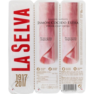 jamón cocido extra en rollitos sin gluten sin lactosa pack 3 x 30 g envase 90 g - La Selva
