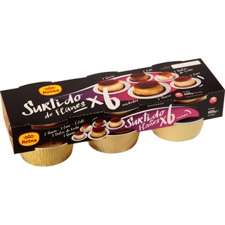 surtido de flanes 2 huevo + 1 coco + 1 café + 1 dulce de leche + 1 queso sin gluten pack 6 unidades 100 g - Reina