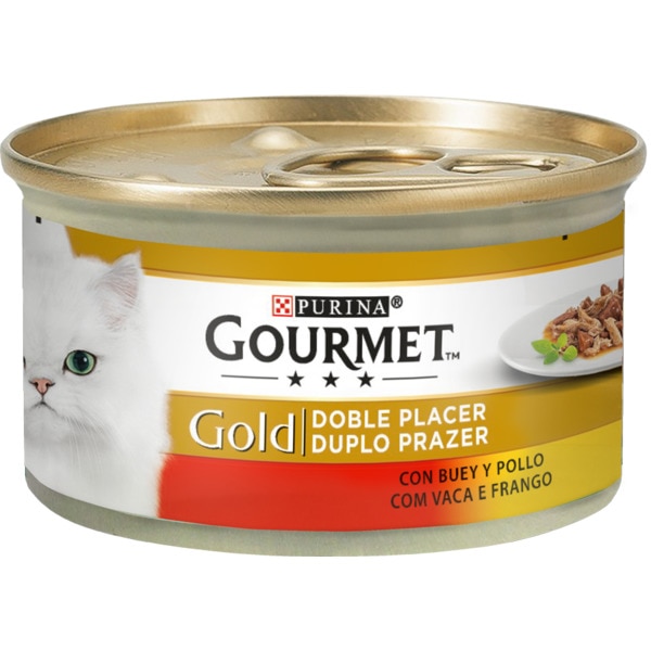 Gold Comida Húmida para Gato Duplo Prazer com Carne de Vaca e Frango lata 85 g