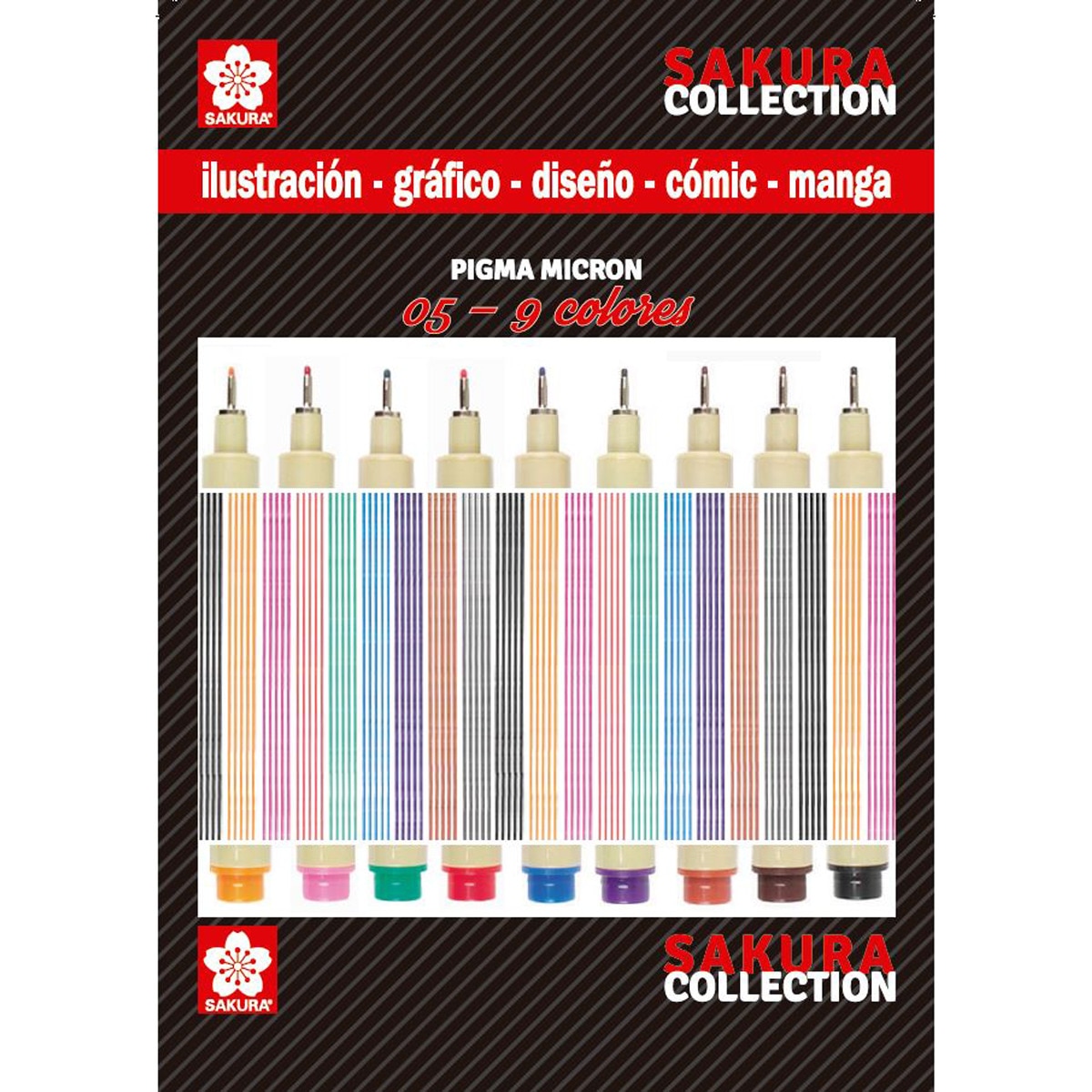 Imagen 0 de Set de Nueve Rotuladores Pigma Micrón de Colores Tamaño 05 Sakura Multicolor