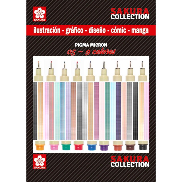 Imagen 0 de Set de Nueve Rotuladores Pigma Micrón de Colores Tamaño 05 Sakura Multicolor