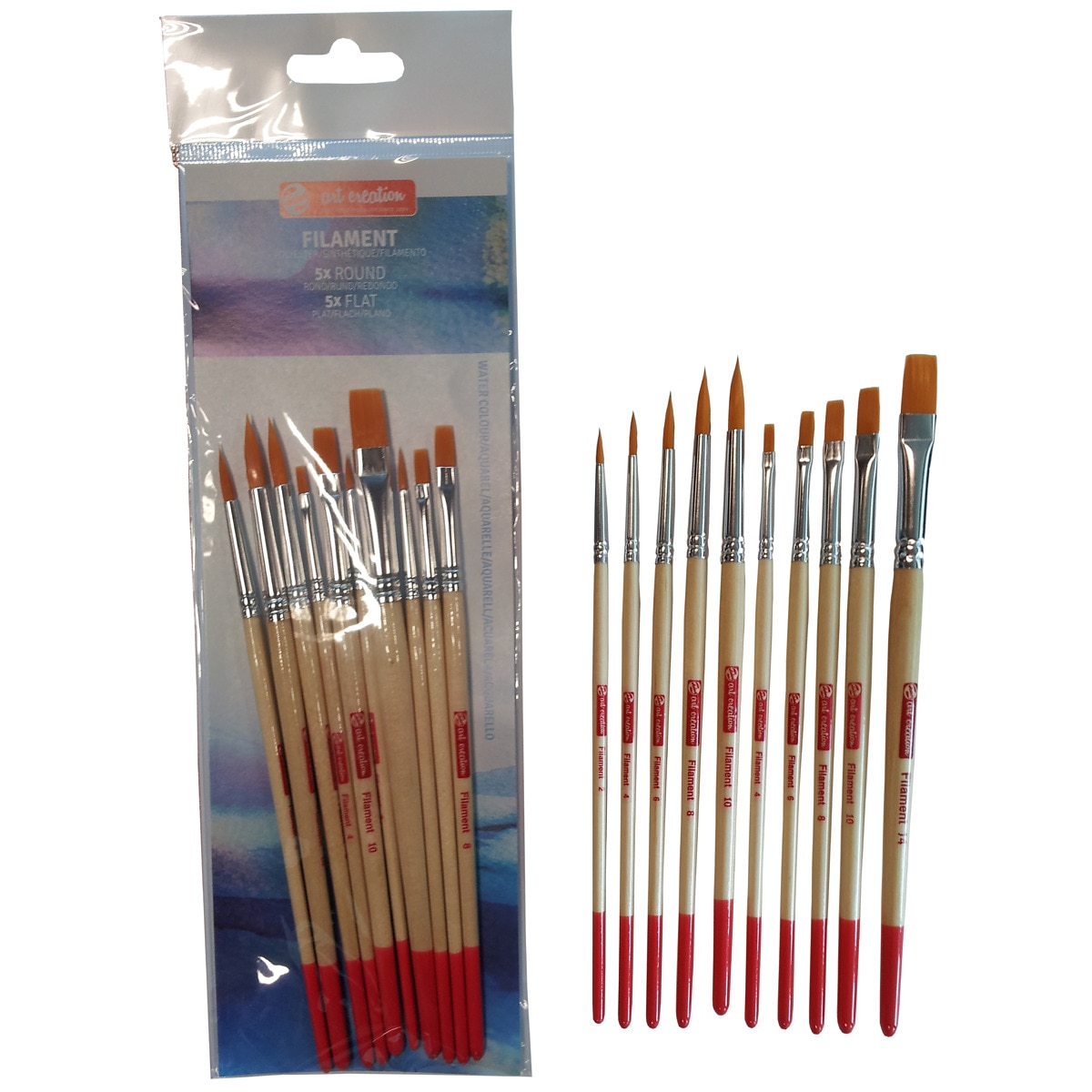 Imagen 0 de Set de Diez Pinceles Artcreation Mango Corto Para Acuarela y Tempera de Diferentes Tipos y Tamaños de Toray Artcreation Beige