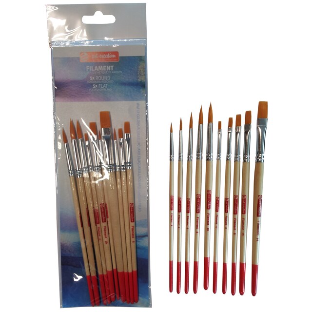 Imagen 0 de Set de Diez Pinceles Artcreation Mango Corto Para Acuarela y Tempera de Diferentes Tipos y Tamaños de Toray Artcreation Beige