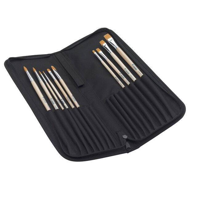 Imagen 0 de Set de Diez Pinceles Artcreation Mango Largo Para Oleo y Acrílico En Organizador de Lona Artcreation Negro