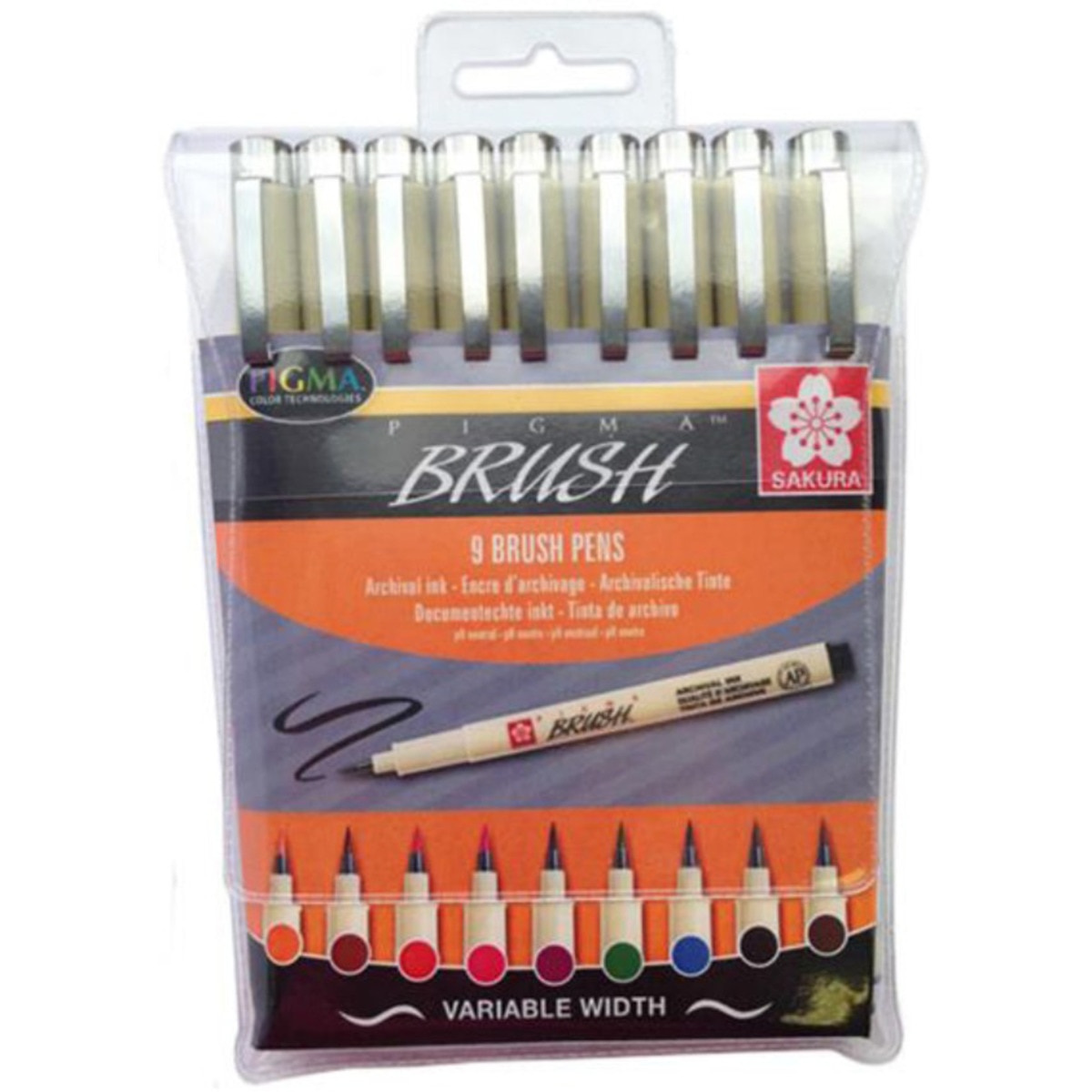 Set de Nueve Rotuladores de Colores Punta Pincel Pigma Brush Sakura Multicolor Multicolor-1