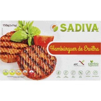 Sadiva Hamburguer de Ervilha Vegan sem Glúten embalagem 150 g