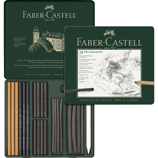 Imagen 0 de Estuche de Metal PITT Carboncillo 24 Piezas Faber Castell
