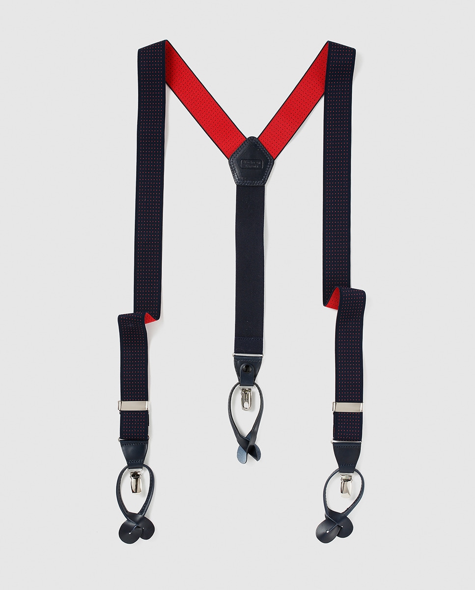 Imagem 0 de Suspensórios elásticos azul-marinho com estampado de micro bolinhas. Fabricado em Espanha.