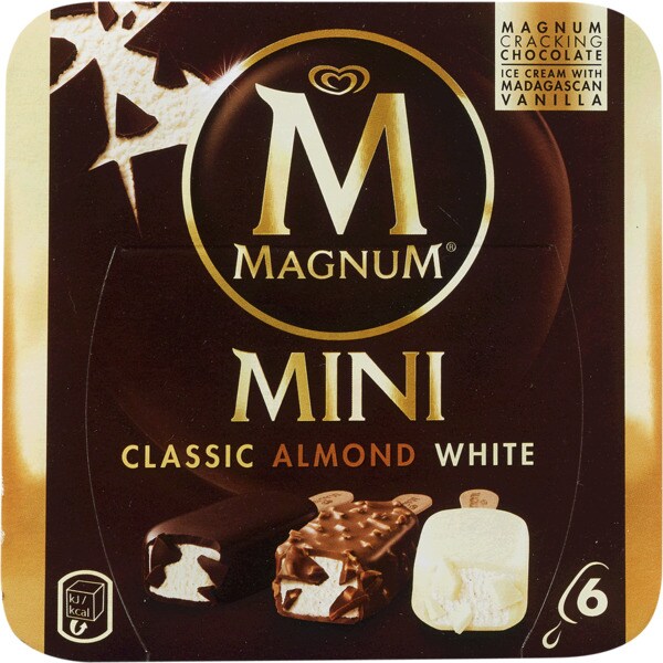Magnum Mini Gelado Três Chocolates Pack 6 embalagem 55 ml