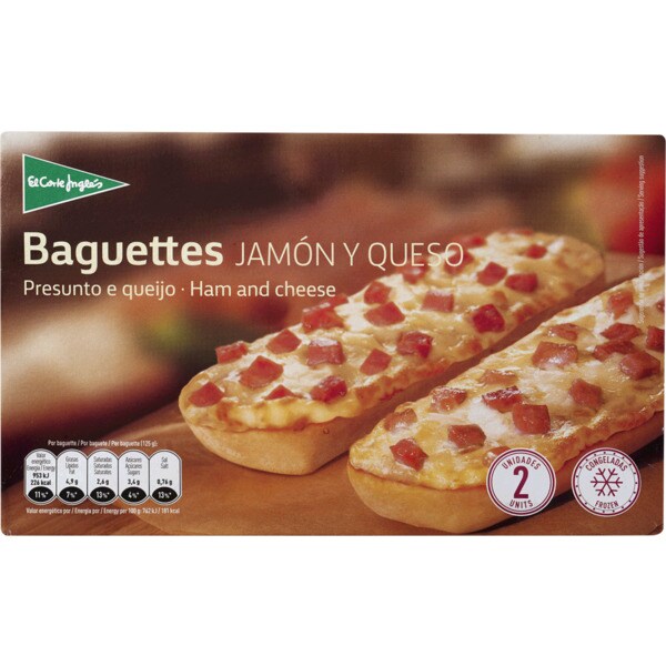 El Corte Inglés Baguetes de Presunto e Queijo 2 Unidades embalagem 250 g