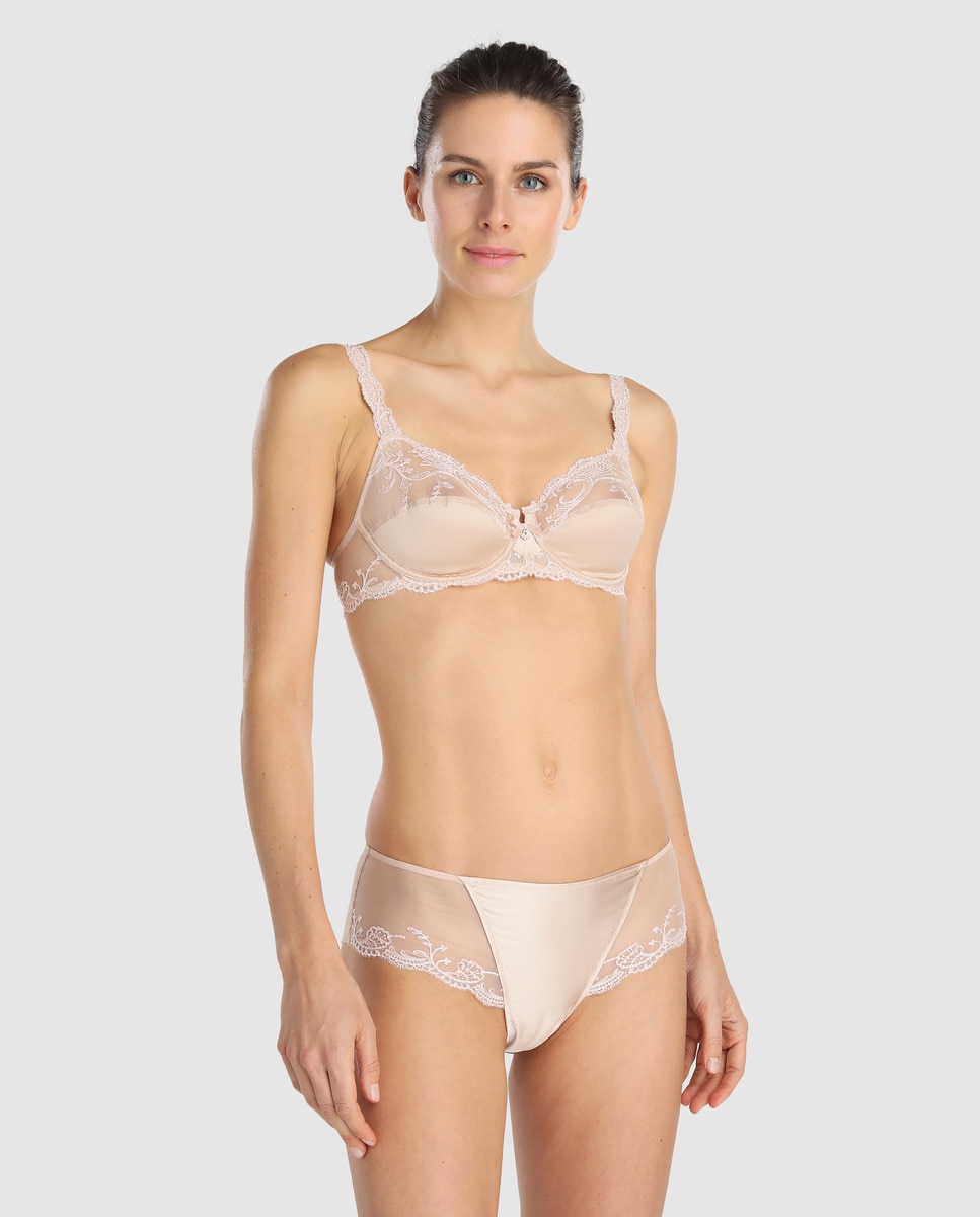 Shortie Splendeur Soie Lise Charmel com tecido em contraste Marfim-3