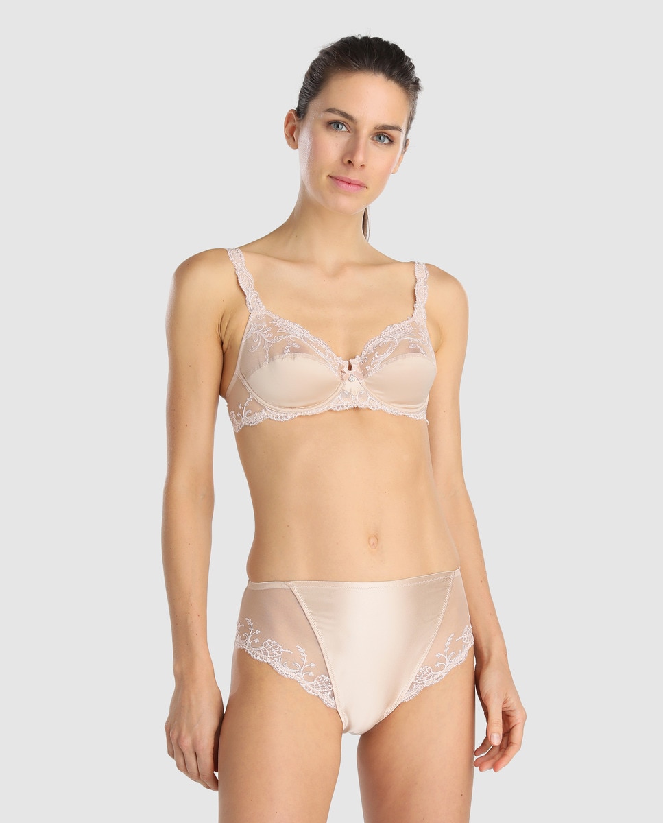 Cueca clássica Splendeur Soie Lise Charmel acetinada com bordado Marfim-3