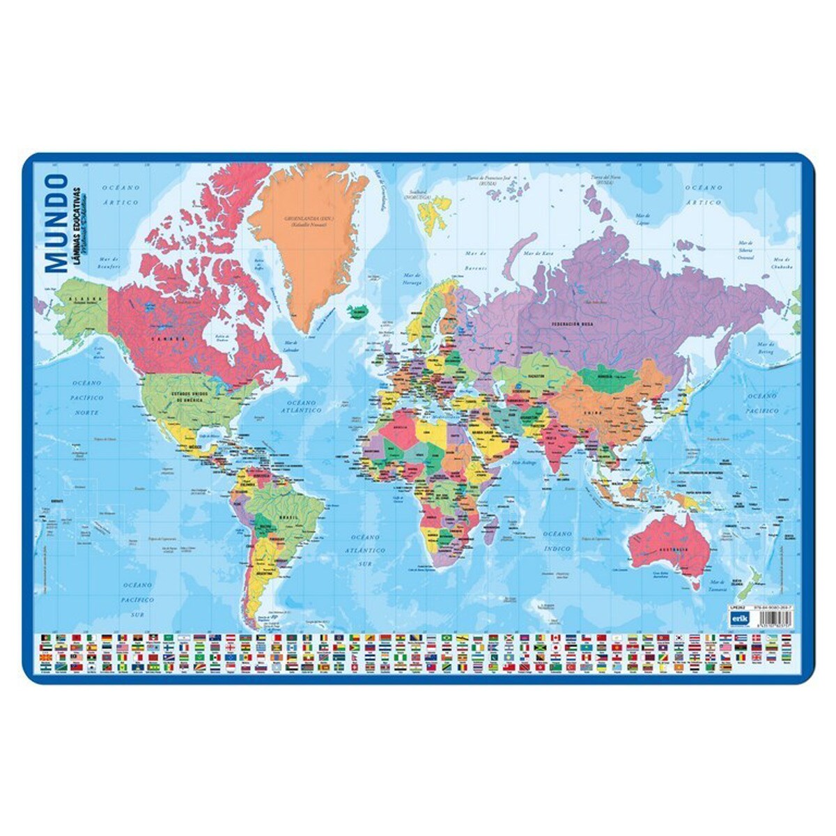 Lámina Educativa Mapa del Mundo Banderas Azul y Celeste 1