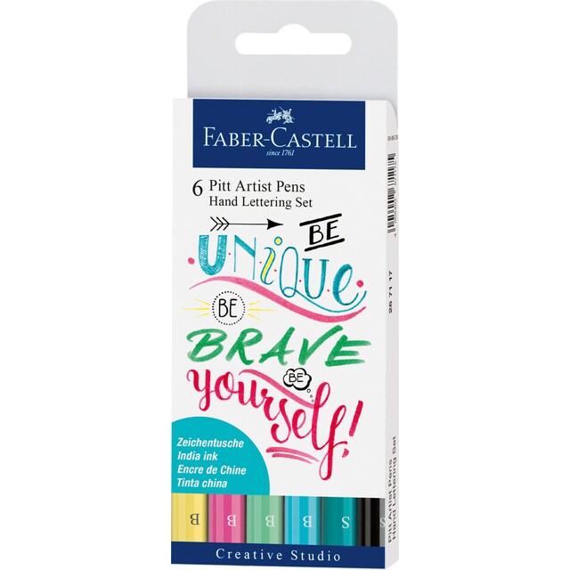 Imagen 0 de Estuche 6 Rotuladores Hand Lettering con Pitt Artist Pen Faber Castell Pastel Multicolor
