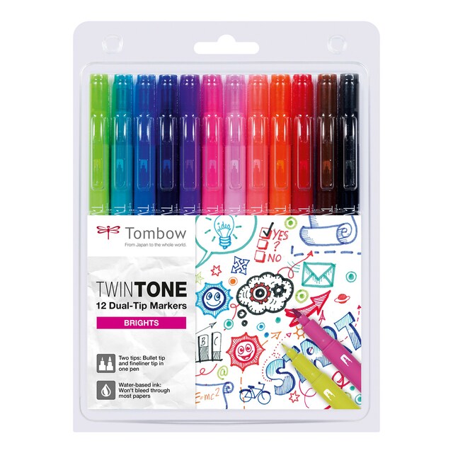 Imagen 0 de Estuche 12 Rotuladores Doble Punta Acuarelable Twin Tone Tombow Primarios
