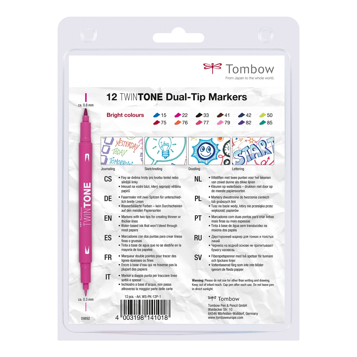 Estuche 12 Rotuladores Doble Punta Acuarelable Twin Tone Tombow Primarios Multicolor-2